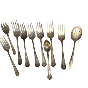 Antique Vintage Lot 10 Silverplate Flatware Masonic Pattern serving spoon